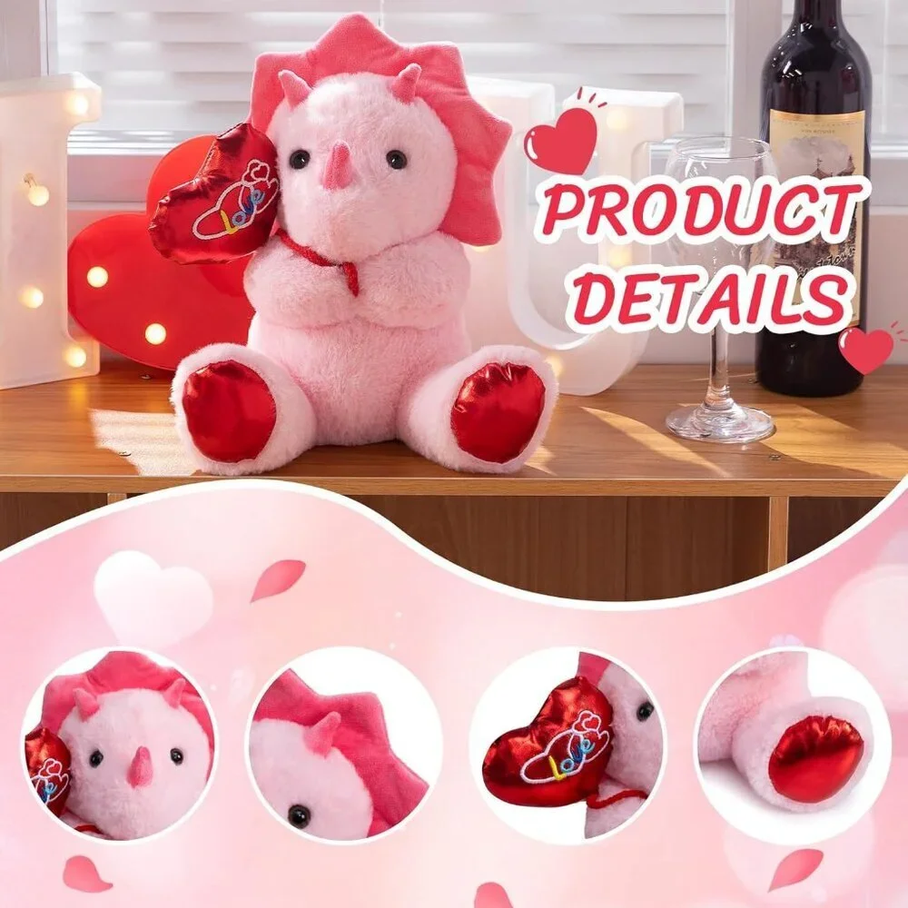 Dinosaur Stuffed Animal Valentines Dinosaur Plush Triceratops Toy Holding
